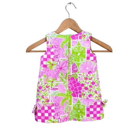 Lilly Pulitzer Dress Girls 3T Pink Green Juice Stand Patchwork Shift Classic - Picture 2 of 8